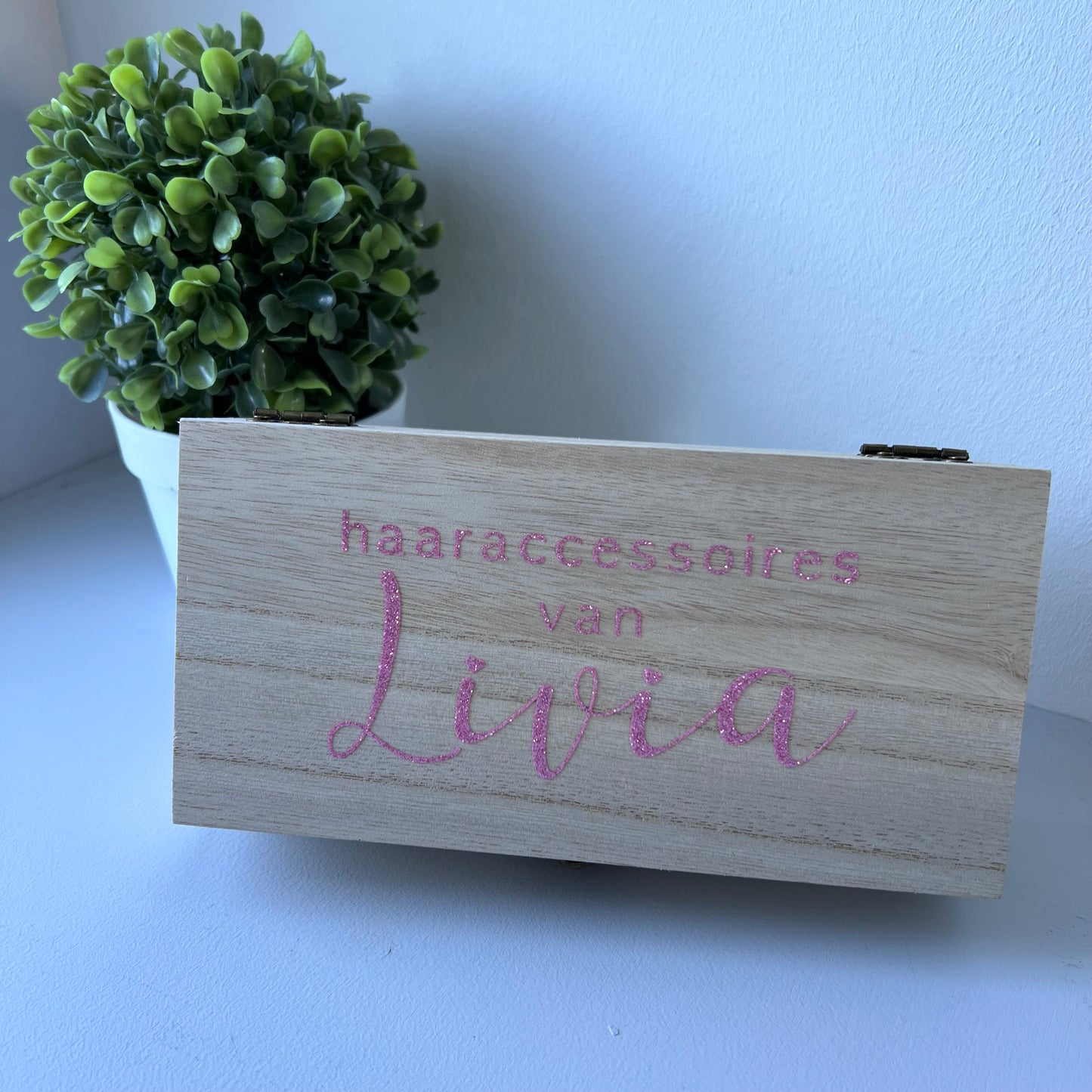Bewaar kistje met naam - Roze glitter
