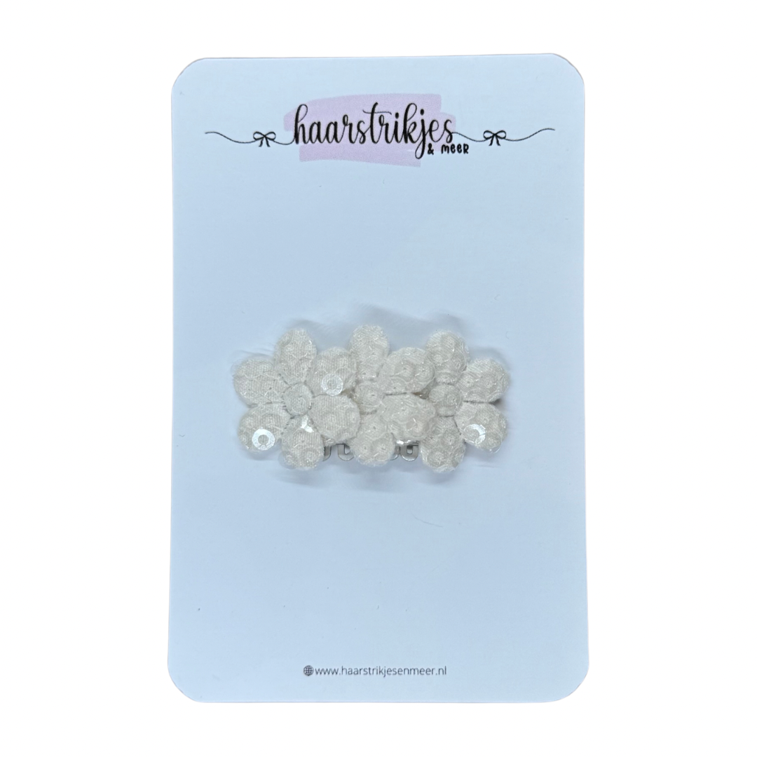 Antislip clipje - Bloem pailleten crème