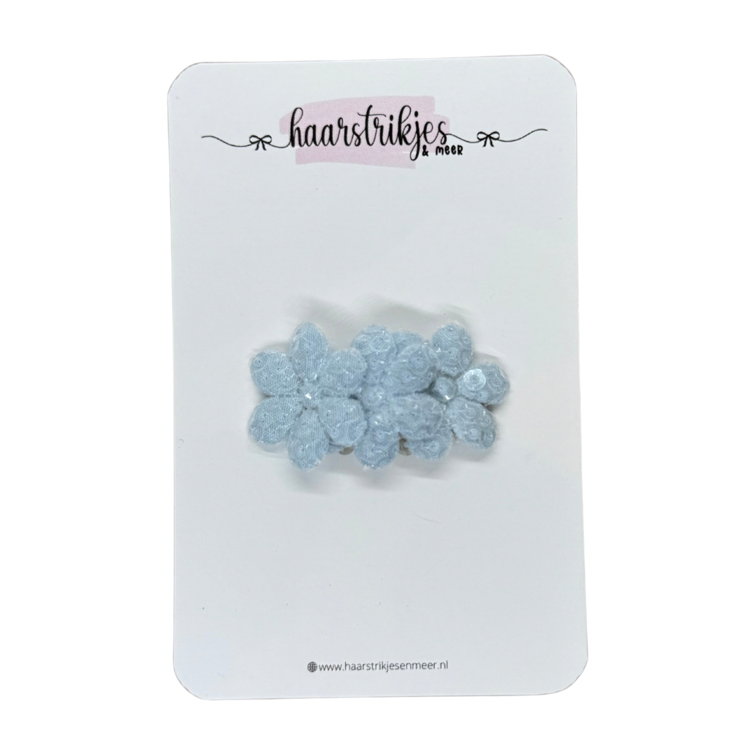 Antislip clipje - Bloem pailleten licht blauw