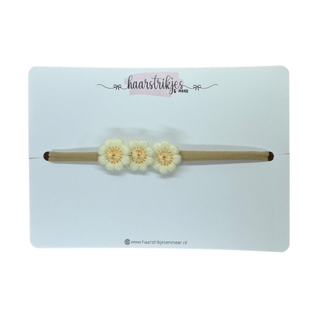 Haarbandje - Wit/licht roze bloemetjes