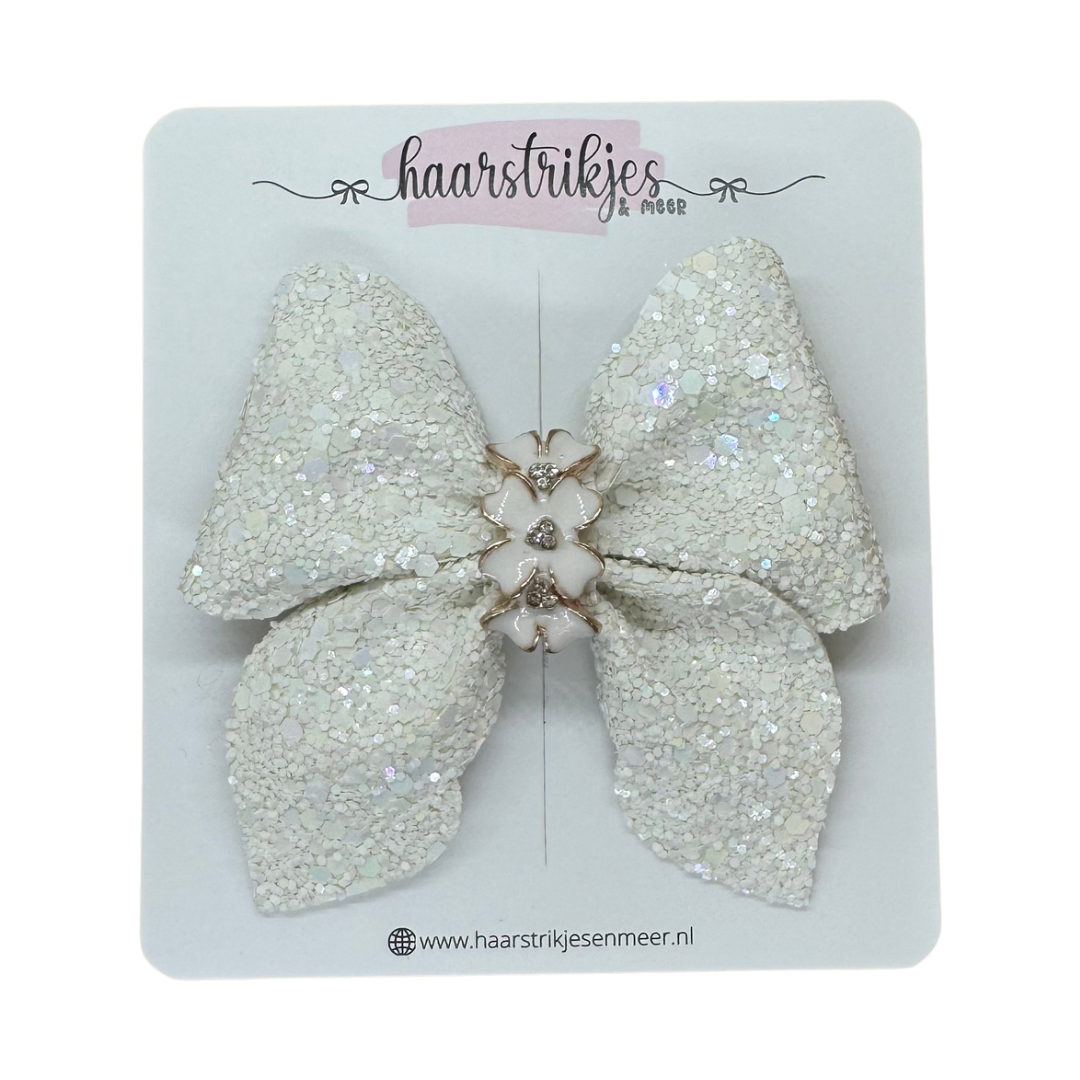 Tess - Witte glitter met bloemetjes