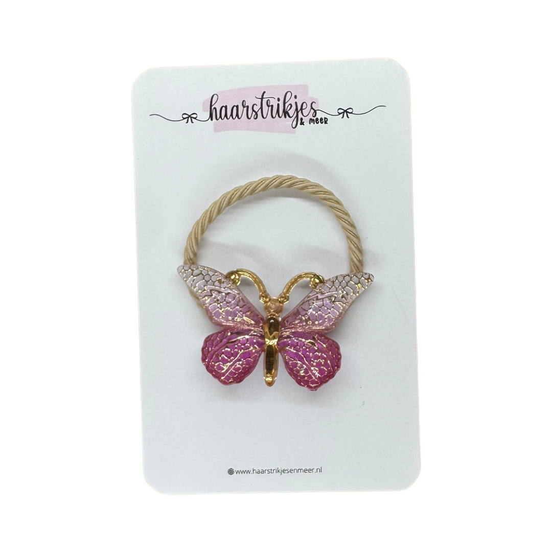 Elastiekje | Groot - Lila/roze vlindertje