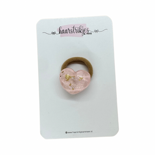 Elastiekje | Klein - Hartje roze/goud