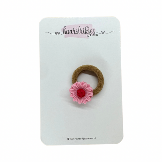 Elastiekje | Klein - Roze/rood bloemetje