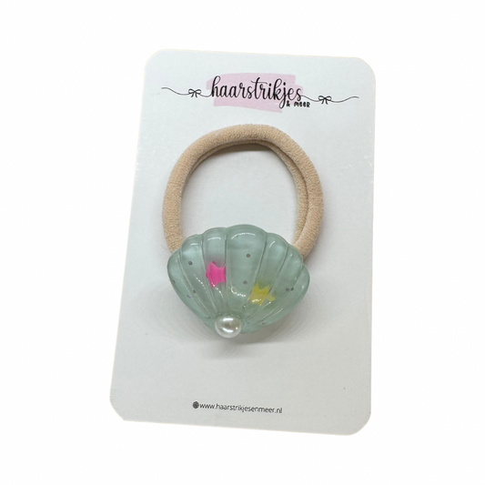 Elastiekje | Groot - Schelp met parel blauw