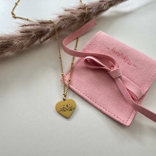 Ketting - Goud hartje groot rvs eigen tekening
