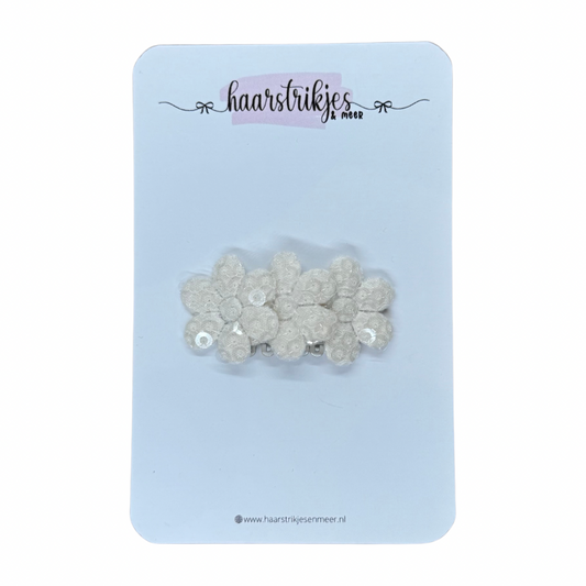 Antislip clipje - Bloem pailleten crème