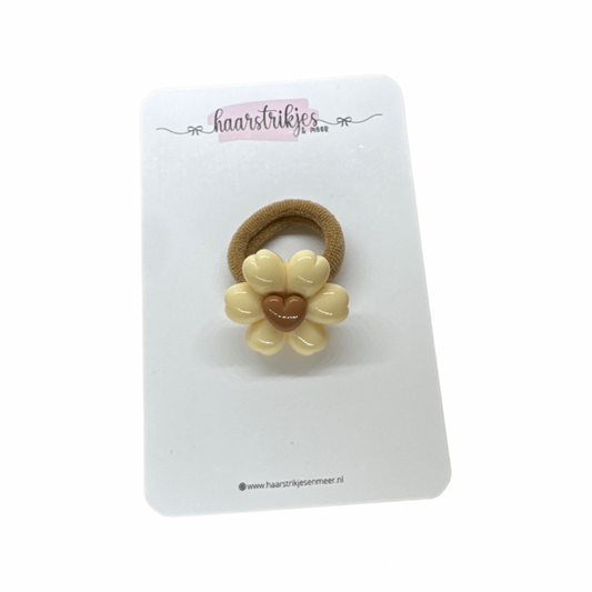 Elastiekje | Klein - Bloem met hartje crème