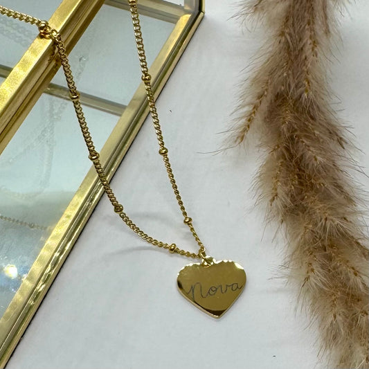 Ketting - Goud hartje groot rvs eigen geschreven naam