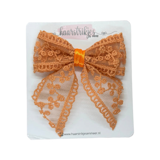 Lint - Oranje kanten strik dubbel large