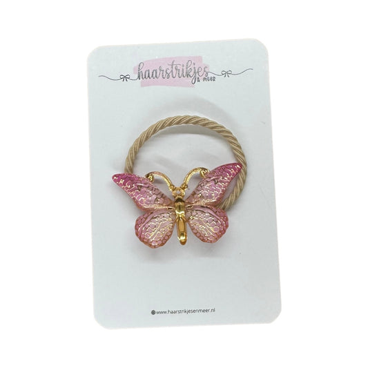 Elastiekje | Groot - Roze vlindertje