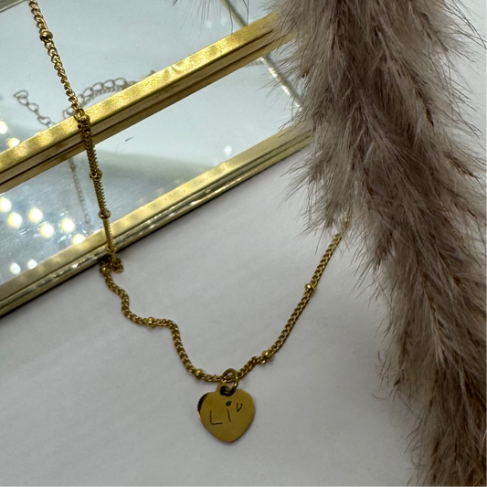 Kindermaat | Ketting - Goud hartje klein rvs eigen geschreven naam