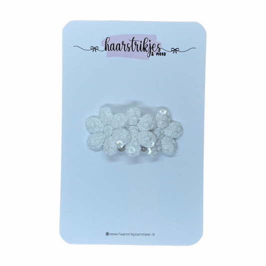 Antislip clipje - Bloem pailleten wit