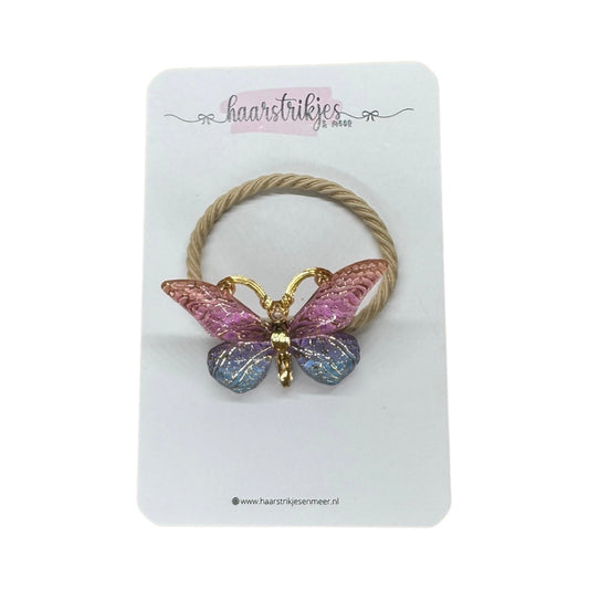 Elastiekje | Groot - Roze/blauw vlindertje