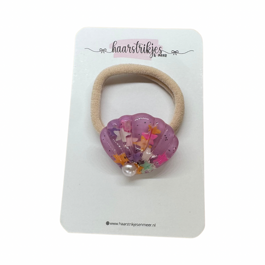 Elastiekje | Groot - Schelp met parel lila