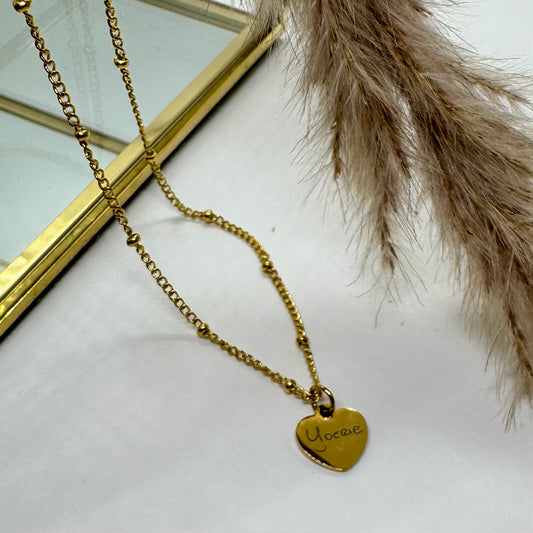 Ketting - Goud hartje klein rvs eigen geschreven naam