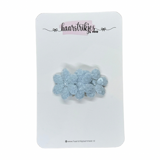 Antislip clipje - Bloem pailleten licht blauw