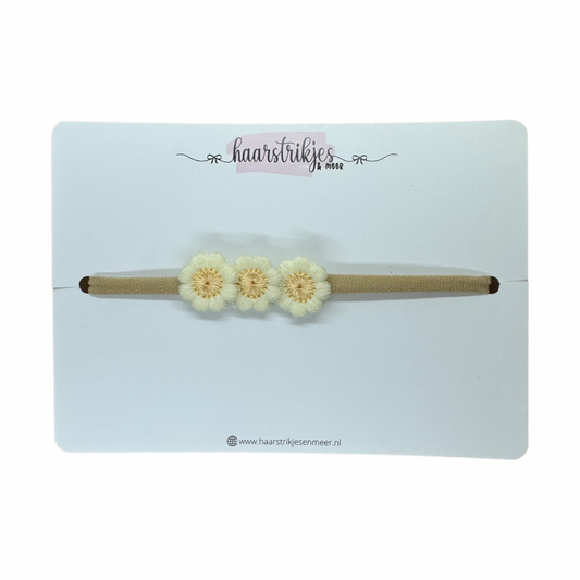 Haarbandje - Wit/licht roze bloemetjes