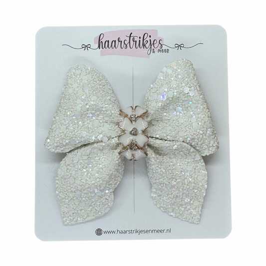 Tess - Witte glitter met bloemetjes