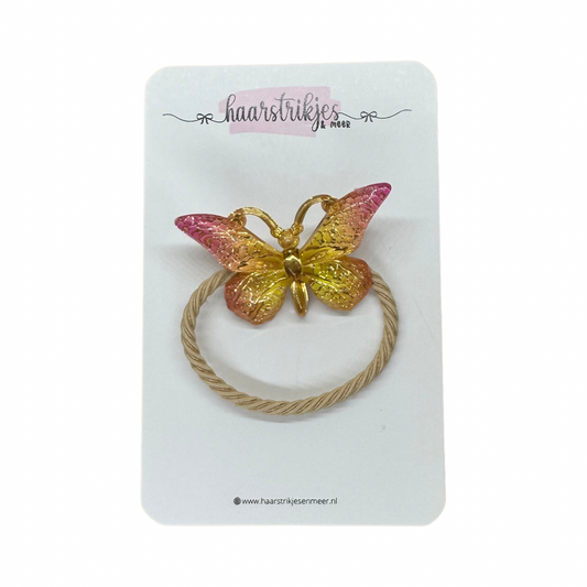 Elastiekje | Groot - Geel/roze vlindertje